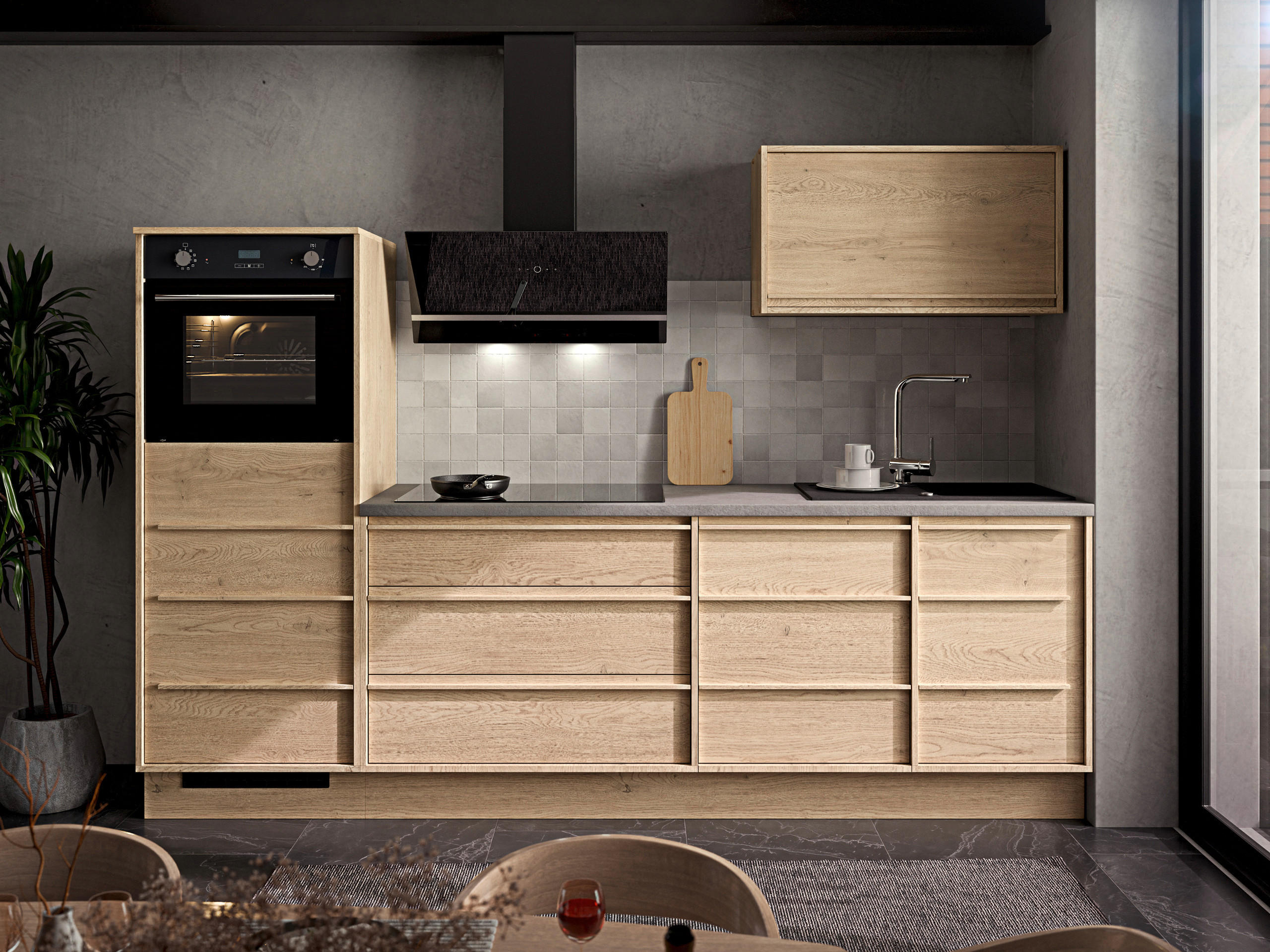 KÜCHENLEERBLOCK 264 cm   in Eichefarben  - Eichefarben/Anthrazit, Trend, Holzwerkstoff/Kunststoff (264cm) - P & B