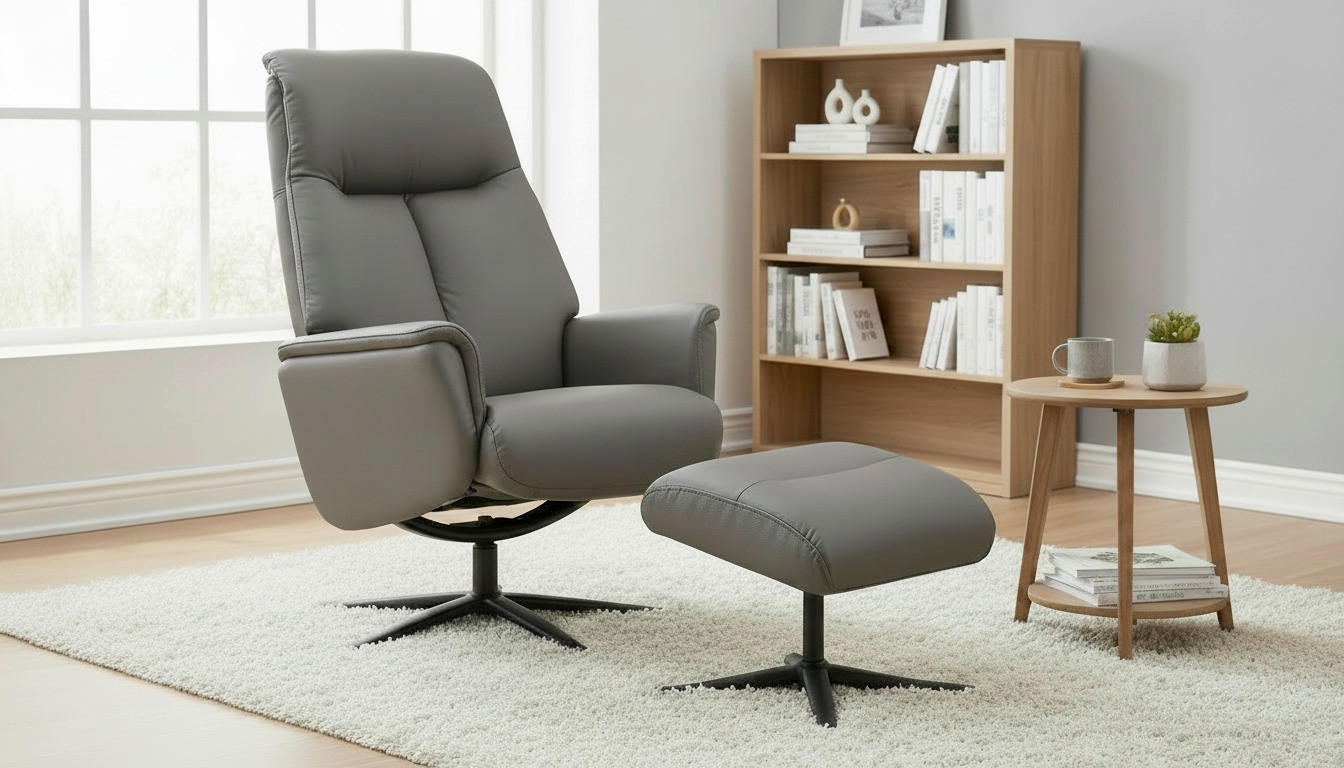 RELAXSESSELSET RELAVO Lederlook Echtleder Hocker    - Dunkelbraun/Schwarz, Design, Leder/Textil (72/109/86/111/81cm) - Livetastic
