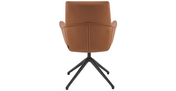ARMLEHNSTUHL in Aluminium, Eisen Echtleder pigmentiert - Cognac/Schwarz, Design, Leder/Metall (65/92/67,5cm) - Novel