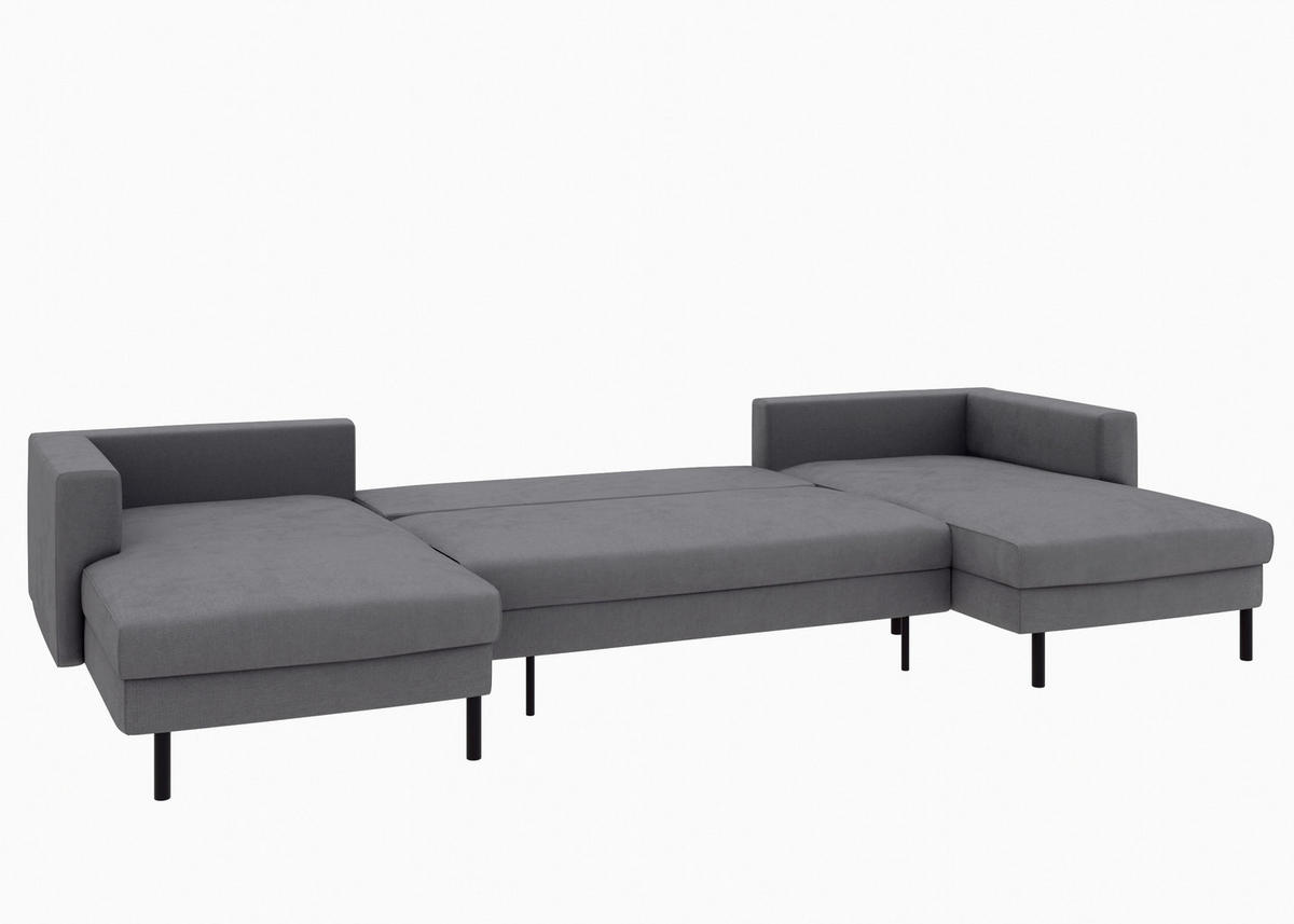 WOHNLANDSCHAFT Anthrazit Struktur  - Anthrazit/Schwarz, MODERN, Textil/Metall (161/306/161cm) - Trendmanufaktur