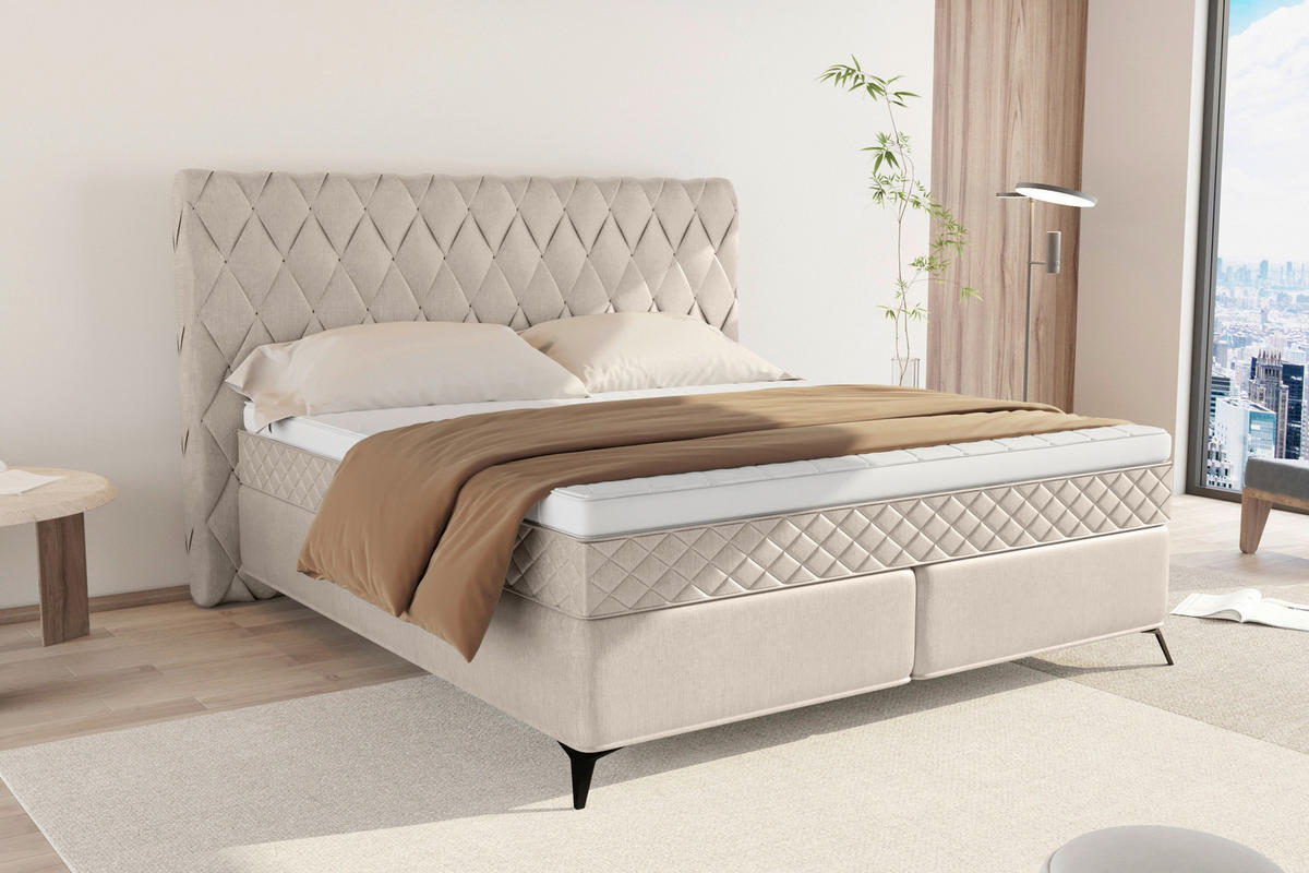 BOXSPRINGBETT 180/200 cm  in Greige  - Greige/Schwarz, Design, Textil/Metall (180/200cm) - Boxxx