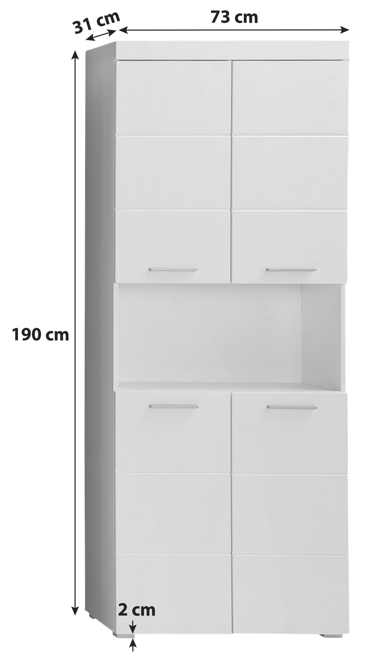 VYSOKÁ SKŘÍŇ, bílá, bílá, 73/190/31 cm - bílá/barvy stříbra, Moderní, kompozitní dřevo/plast (73/190/31cm) - MID.YOU