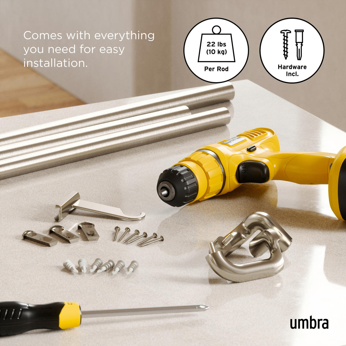 VORHANGSTANGENSET  168-365 cm  - Nickelfarben, KONVENTIONELL, Kunststoff/Metall (168-365cm) - Umbra