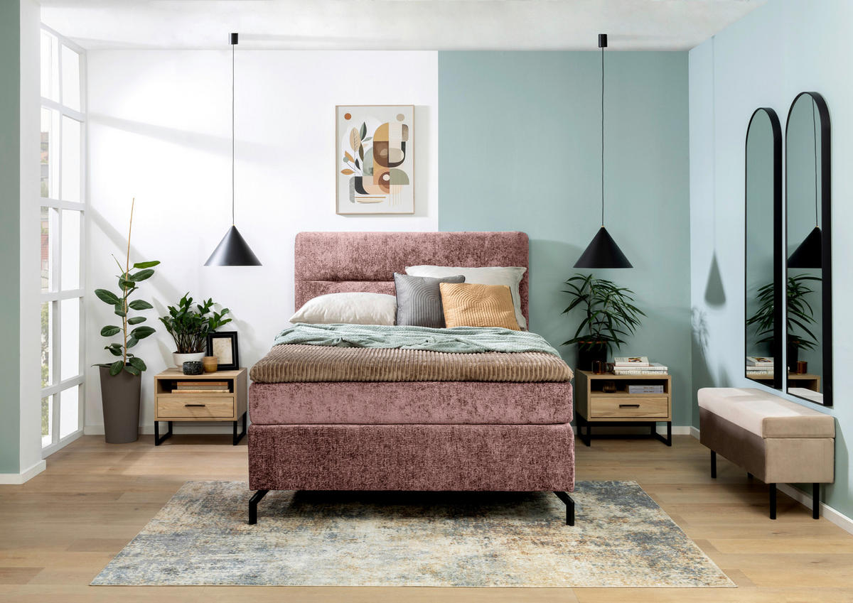 BOXSPRINGBETT 140/200 cm  in Weinrot  - Weinrot/Schwarz, Design, Textil/Metall (140/200cm) - Esposa