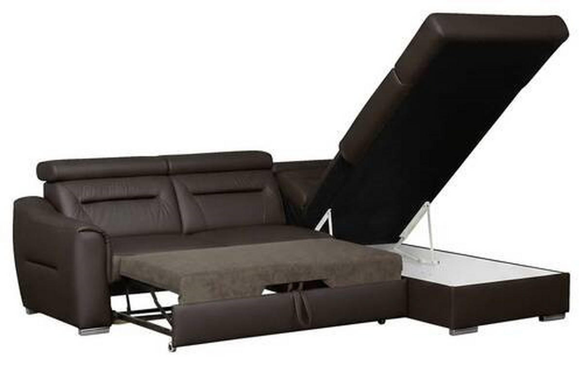 ECKSOFA  in Lederlook Echtleder Dunkelbraun  - Wengefarben/Dunkelbraun, Design, Leder/Holz (212/260cm) - Celina Home