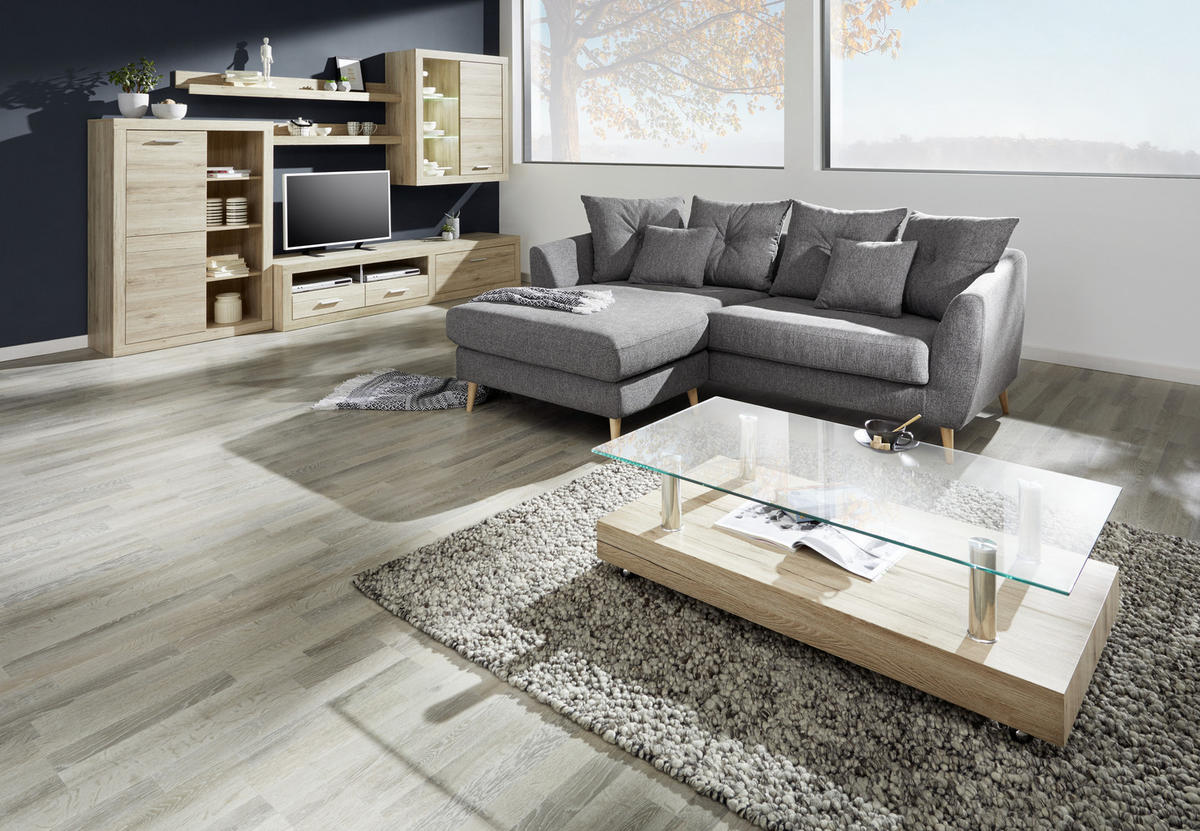 ECKSOFA Dunkelgrau Flachgewebe  - Dunkelgrau/Buchefarben, KONVENTIONELL, Holz/Textil (210/156cm) - Carryhome