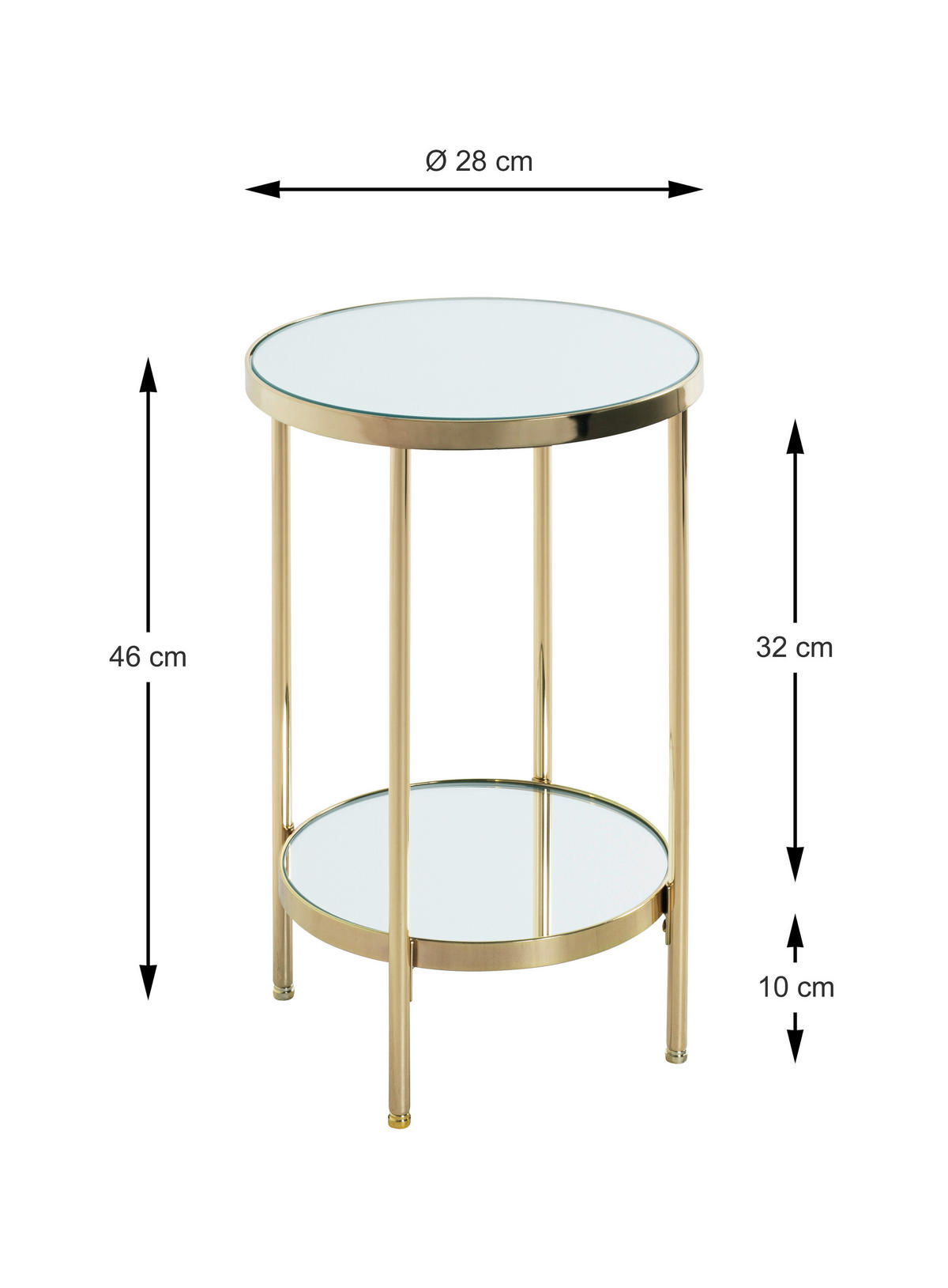 BEISTELLTISCH in Metall, Glas 29/29/46 cm  - Messingfarben, Trend, Glas/Metall (29/29/46cm)