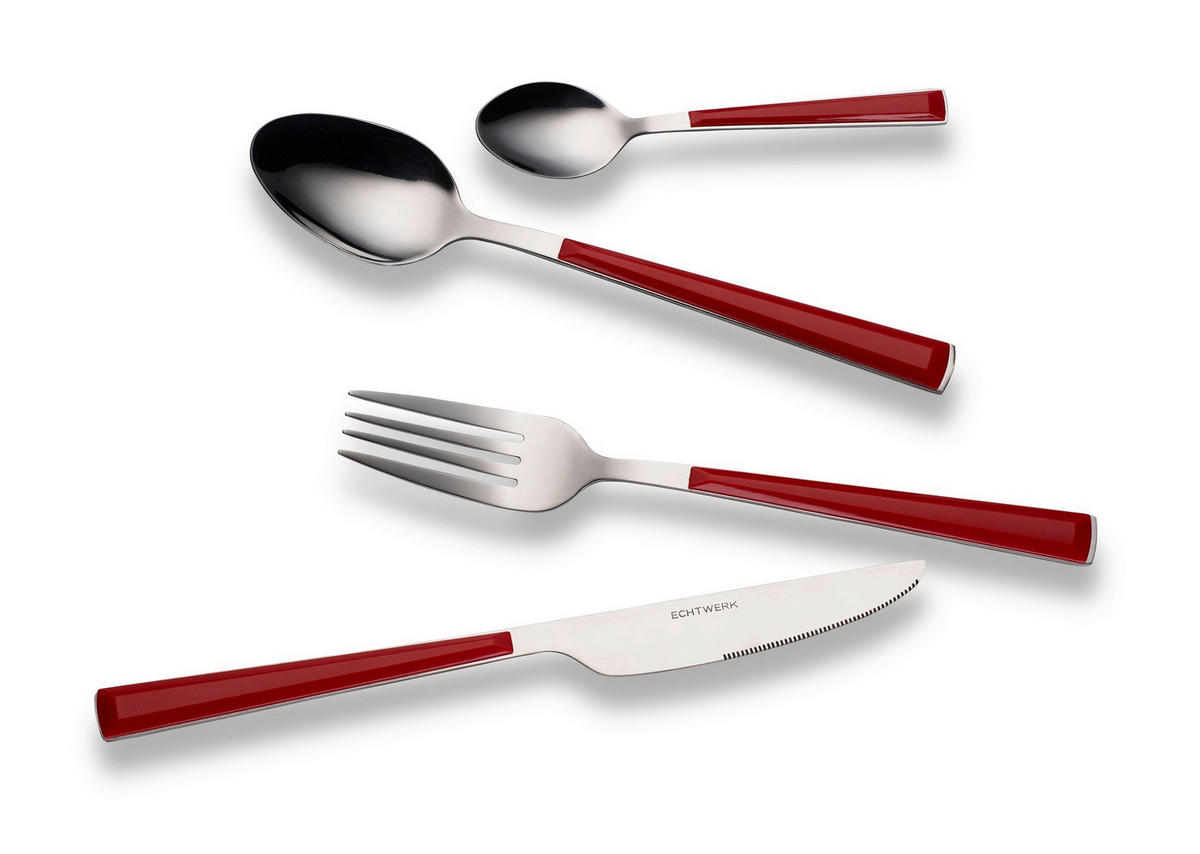 BESTECKSET 24-teilig Edelstahl  - Rot/Silberfarben, Basics, Kunststoff/Metall - Echtwerk