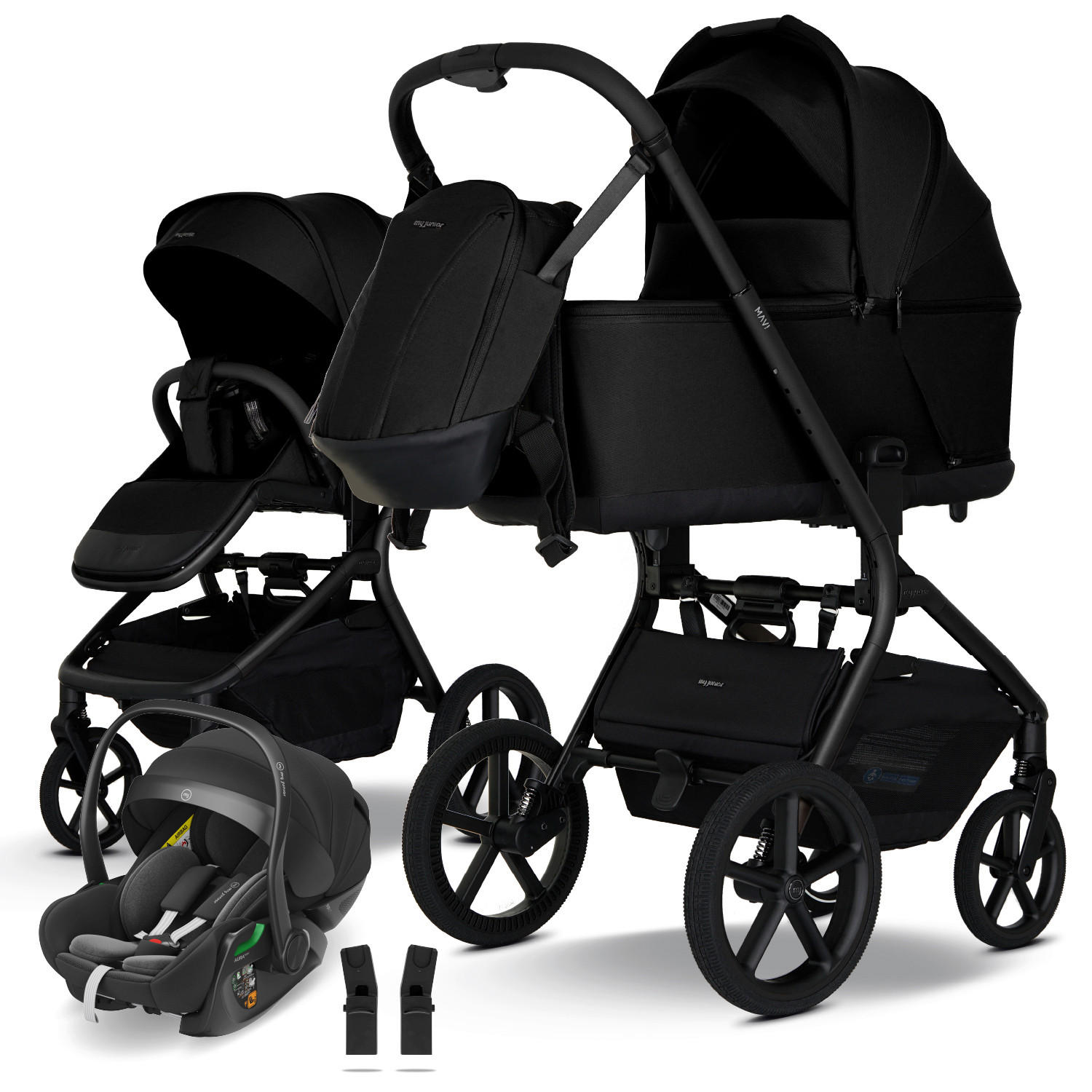 KINDERWAGENSET MAVI 3in1 Premium  - Schwarz, Basics, Textil/Metall (92/55/110.5cm) - My Junior