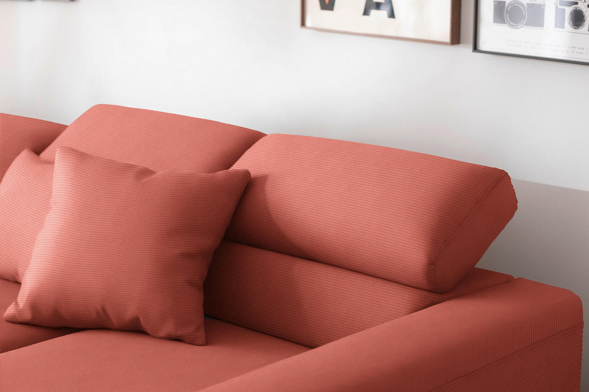 ECKSOFA Cord Koralle  - Koralle/Schwarz, Design, Textil/Metall (293/215-217cm) - Schöner Wohnen