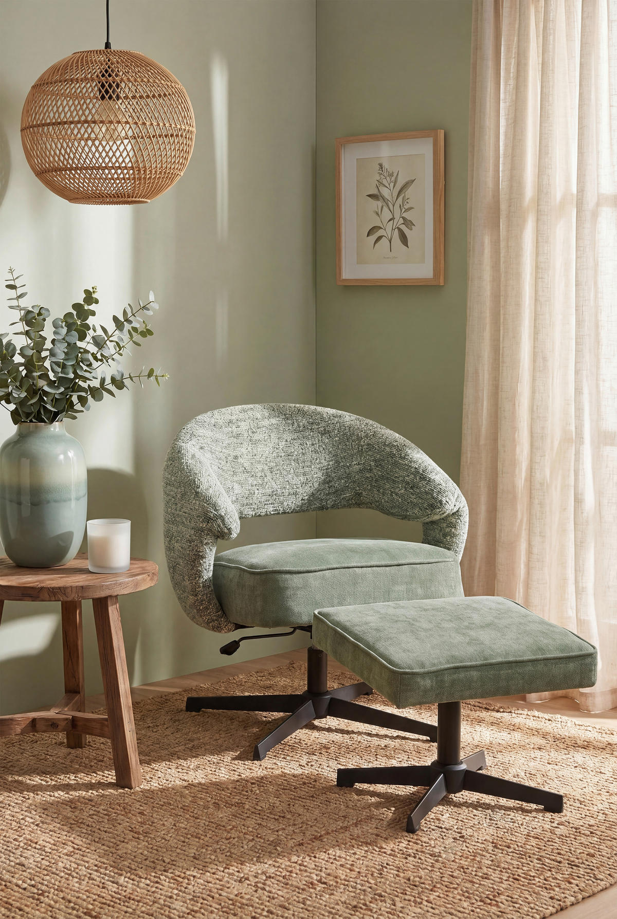 RELAXSESSELSET Leinenoptik Hocker    - Schwarz/Grün, Design, Textil/Metall (78/77-88/74cm) - Carryhome