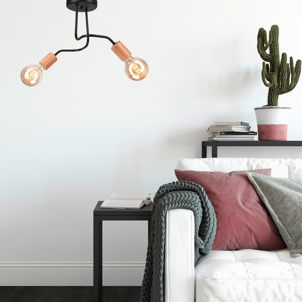 DECKENLEUCHTE     - Schwarz, Basics, Holz/Metall (26/45/45cm)