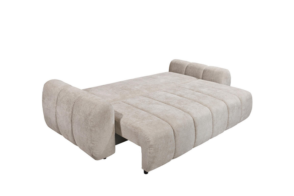 SCHLAFSOFA BUBBLE Webstoff Beige  inkl. Zierkissen, Nierenkissen, Bettkasten, Liegefläche im Originalstoff  - Beige/Schwarz, Design, Kunststoff/Textil (256/76/112cm) - MID.YOU