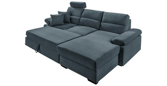 ECKSOFA in Webstoff Blau  - Blau/Dunkelbraun, KONVENTIONELL, Kunststoff/Textil (258/166cm) - Cantus