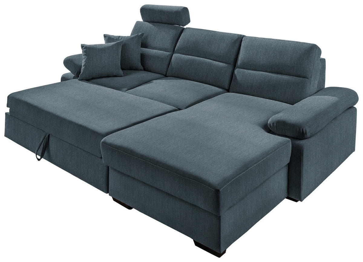 ECKSOFA in Webstoff Blau  - Blau/Dunkelbraun, Konventionell, Kunststoff/Textil (258/166cm) - Cantus