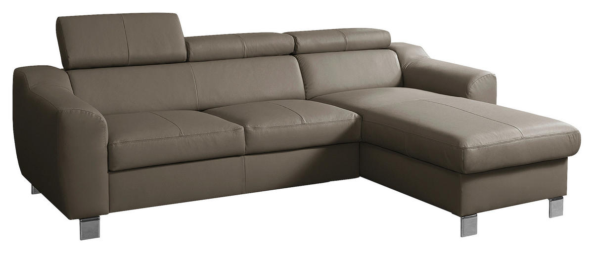ECKSOFA in Lederlook Echtleder Taupe  - Taupe/Chromfarben, Design, Leder/Textil (242/176cm) - Livetastic