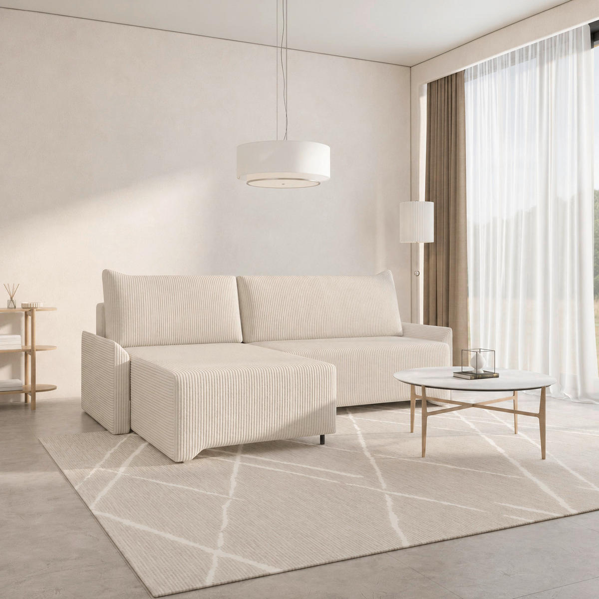 ECKSOFA LOCO in Cord Creme  - Creme/Schwarz, Design, Kunststoff/Textil (174/245cm) - MID.YOU