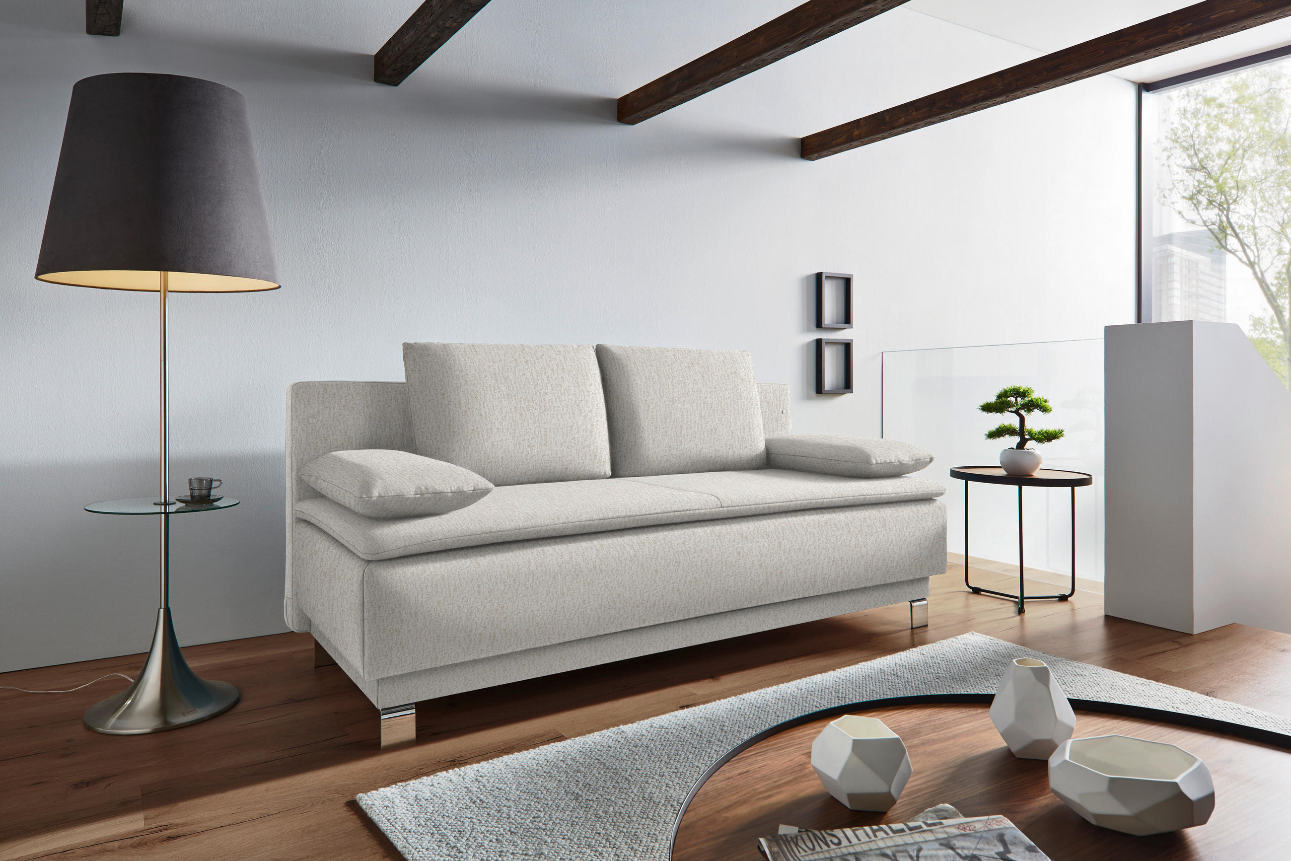 SCHLAFSOFA in Webstoff Beige  - Beige, MODERN, Textil/Metall (200/85/90cm) - Joka