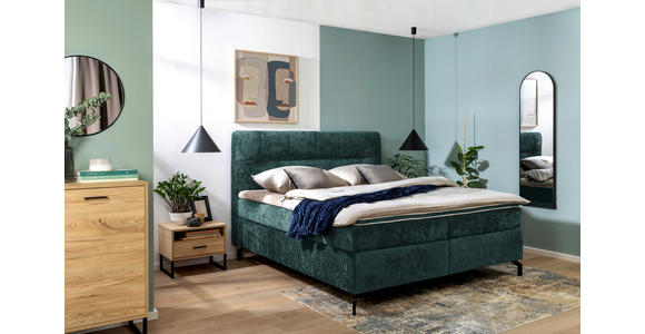 BOXSPRINGBETT 160/200 cm,  in Dunkelgrün, Topper, H2 + H2 = mittel  - Dunkelgrün/Schwarz, Design, Textil/Metall (160/200cm) - Esposa