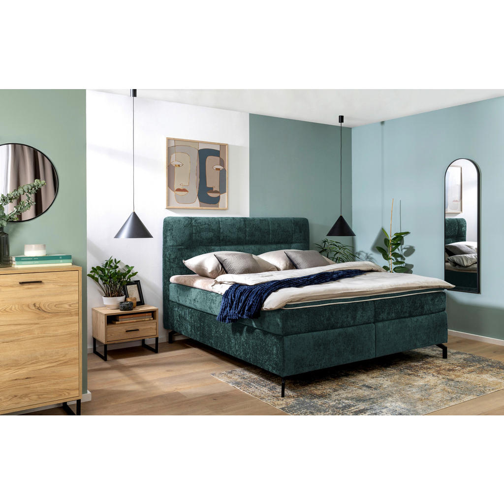 Thumbnail - Esposa Boxspringbett, Dunkelgrün, Textil, H2 + H3, Höhe ca. 17 cm, 180x200 cm, Stoffauswahl, Topper durchgehend, Matratz...