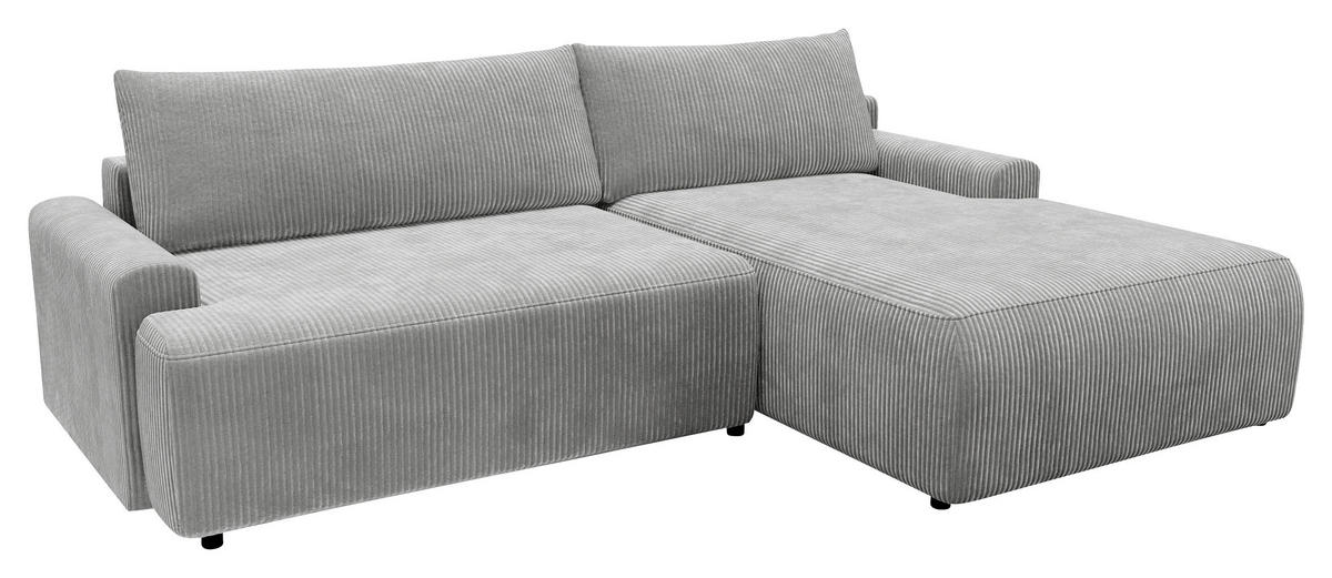 ECKSCHLAFSOFA Cord Grau  - Schwarz/Grau, MODERN, Kunststoff/Textil (253/167cm) - Trendmanufaktur