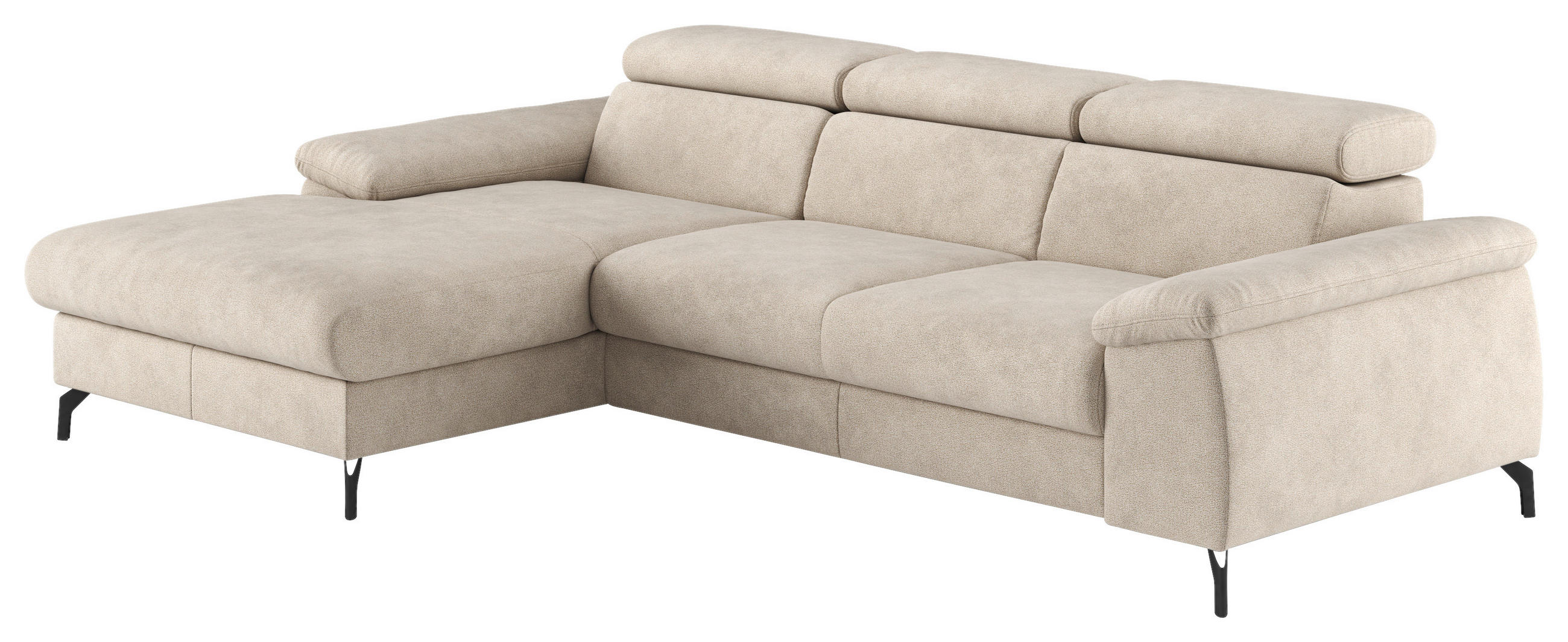 ECKSOFA Beige Webstoff Bettkasten, Schlaffunktion, Kopfteilverstellung, Stauraum  - Beige/Schwarz, Design, Textil/Metall (166/244cm) - Livetastic