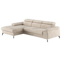 ECKSOFA Beige Webstoff Bettkasten, Schlaffunktion, Kopfteilverstellung, Stauraum  - Beige/Schwarz, Design, Textil/Metall (166/244cm) - Livetastic