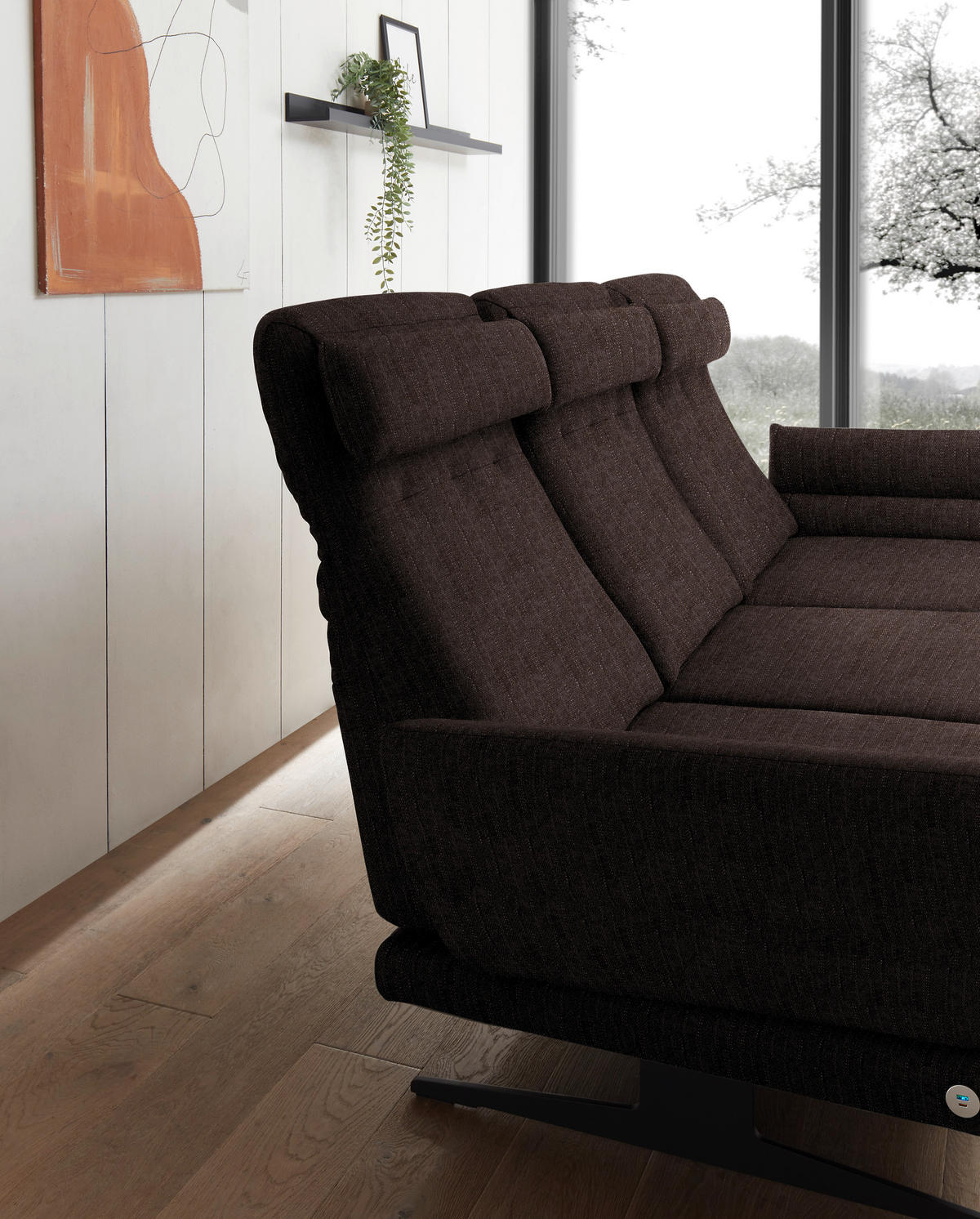 ECKSOFA in Flachgewebe Braun  279-327/176-217 cm  - Schwarz/Braun, Design, Textil/Metall (279-327/176-217cm) - Dieter Knoll