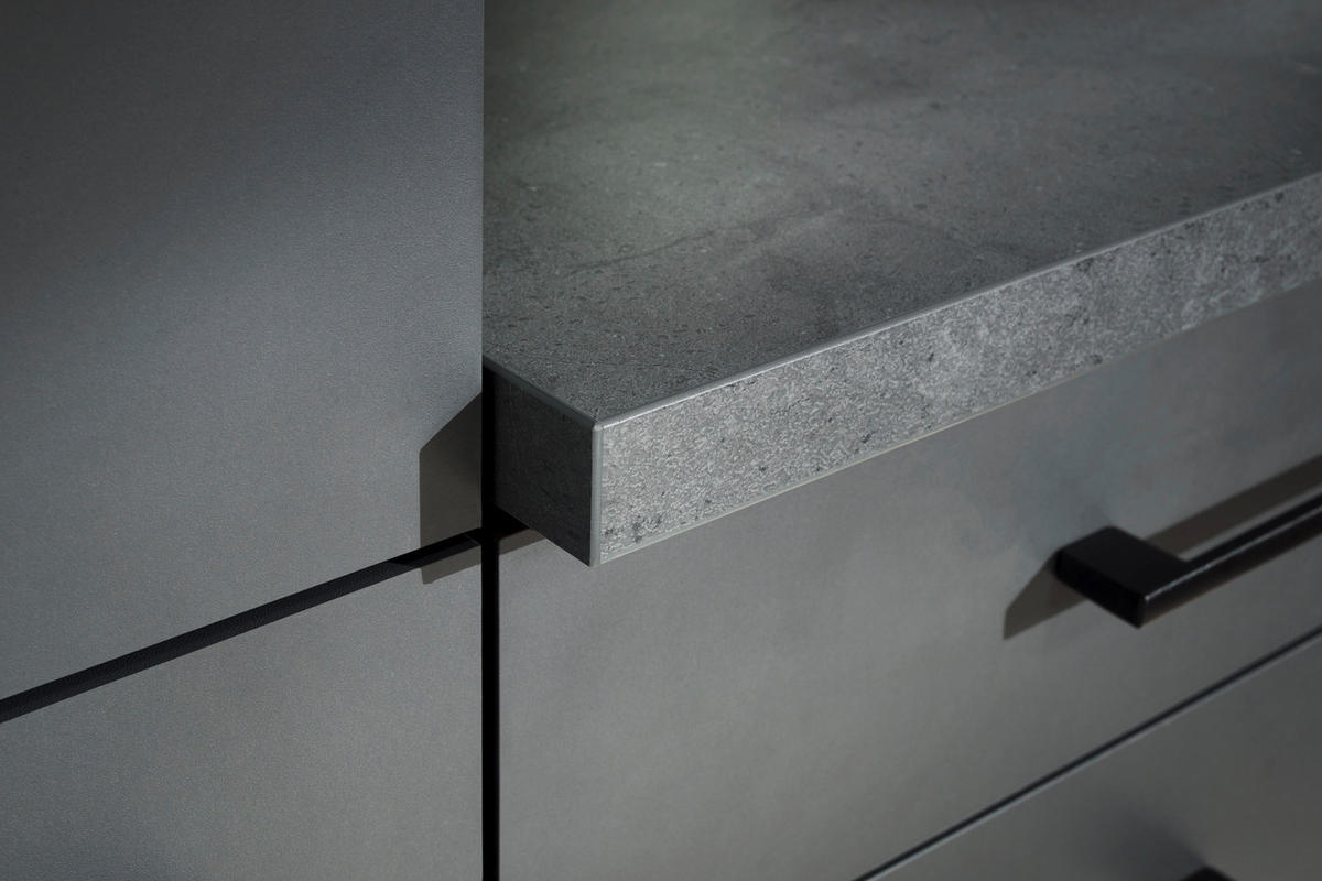 ECKKÜCHE 370/172 cm  in Dunkelgrau  - Dunkelgrau/Schwarz, Design, Holzwerkstoff/Metall (370/172cm) - Respekta