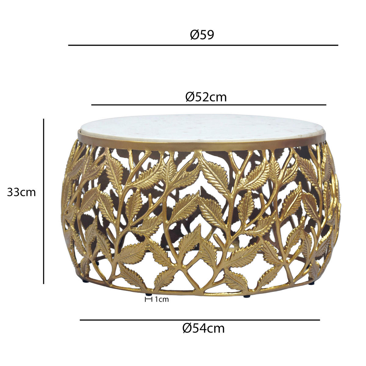 COUCHTISCH WL7.342 60/60/33 cm rund Weiß, Goldfarben  - Goldfarben/Weiß, Design, Stein/Metall (60/60/33cm) - MID.YOU