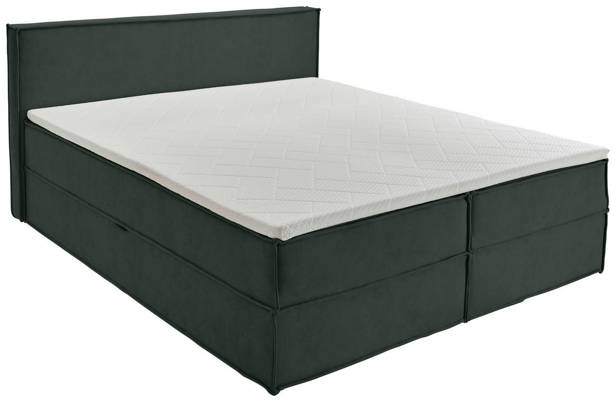 BOXBETT 180/200 cm,  in Waldgrün, Bettkasten, Topper, H3 + H3 = fest  - Waldgrün/Schwarz, Design, Kunststoff/Textil (180/200cm) - Chameo