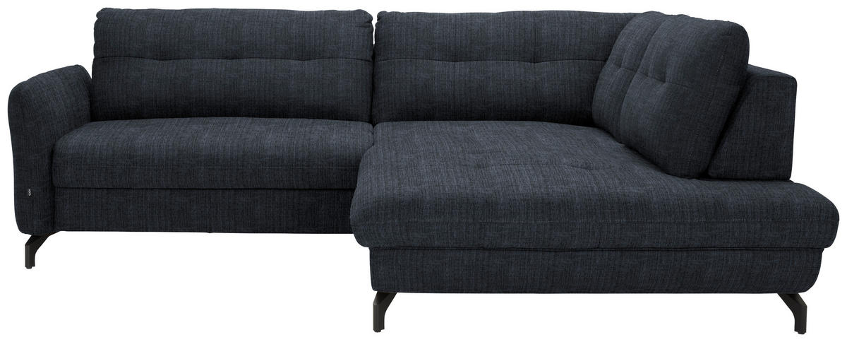ECKSOFA  in Flachgewebe, Leinenoptik Dunkelblau  247/208 cm  - Schwarz/Dunkelblau, MODERN, Textil/Metall (247/208cm) - Xora