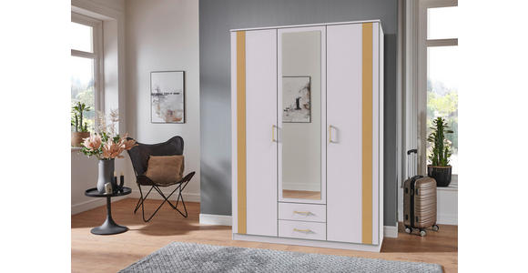 DREHTÜRENSCHRANK in Weiß, Goldfarben - Goldfarben/Weiß, Design, Glas/Holzwerkstoff (135/199/58cm) - Carryhome