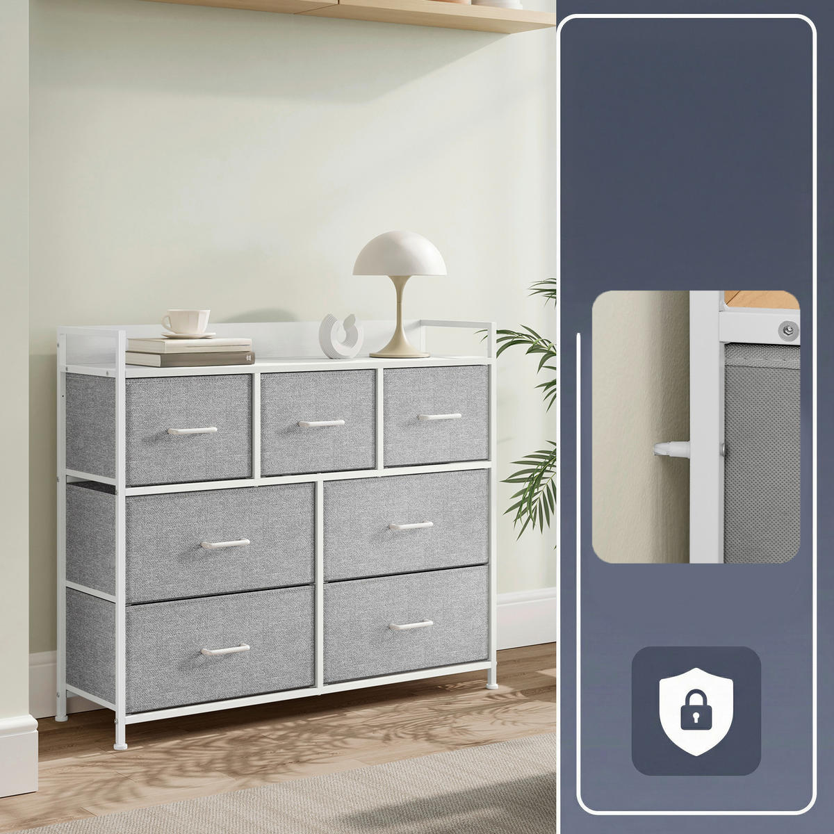 KOMMODE , 98/85/28,5 cm, 7 Schublade(n)  - Hellgrau/Weiß, Trend, Holzwerkstoff/Kunststoff (98/85/28,5cm) - Boxxx