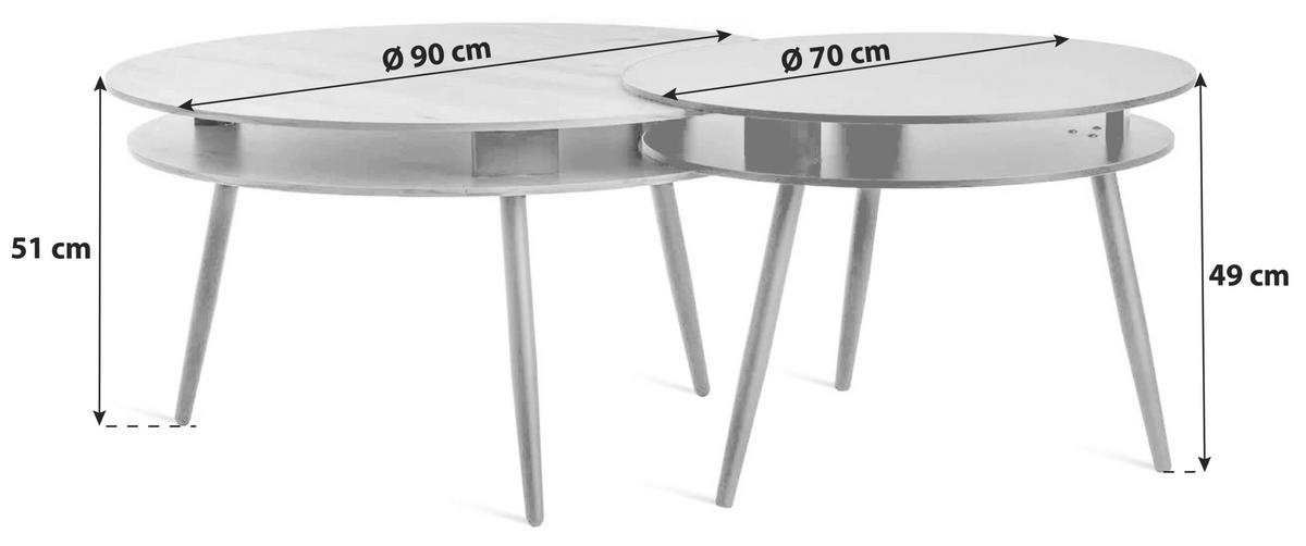 SET MĂSUȚE DE CAFEA - stejar sălbatic/negru, Basics, material pe bază de lemn (90/90/51cm) - P & B