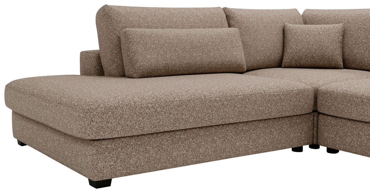 ECKSOFA in Plüsch, Bouclé Hellbraun  - Hellbraun/Schwarz, Design, Kunststoff/Textil (244/332cm) - Livetastic