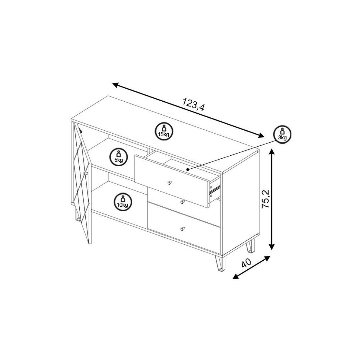 SIDEBOARD  in 123/75/40 cm  - Schwarz/Weiß, Design, Holzwerkstoff/Metall (123/75/40cm) - Livetastic