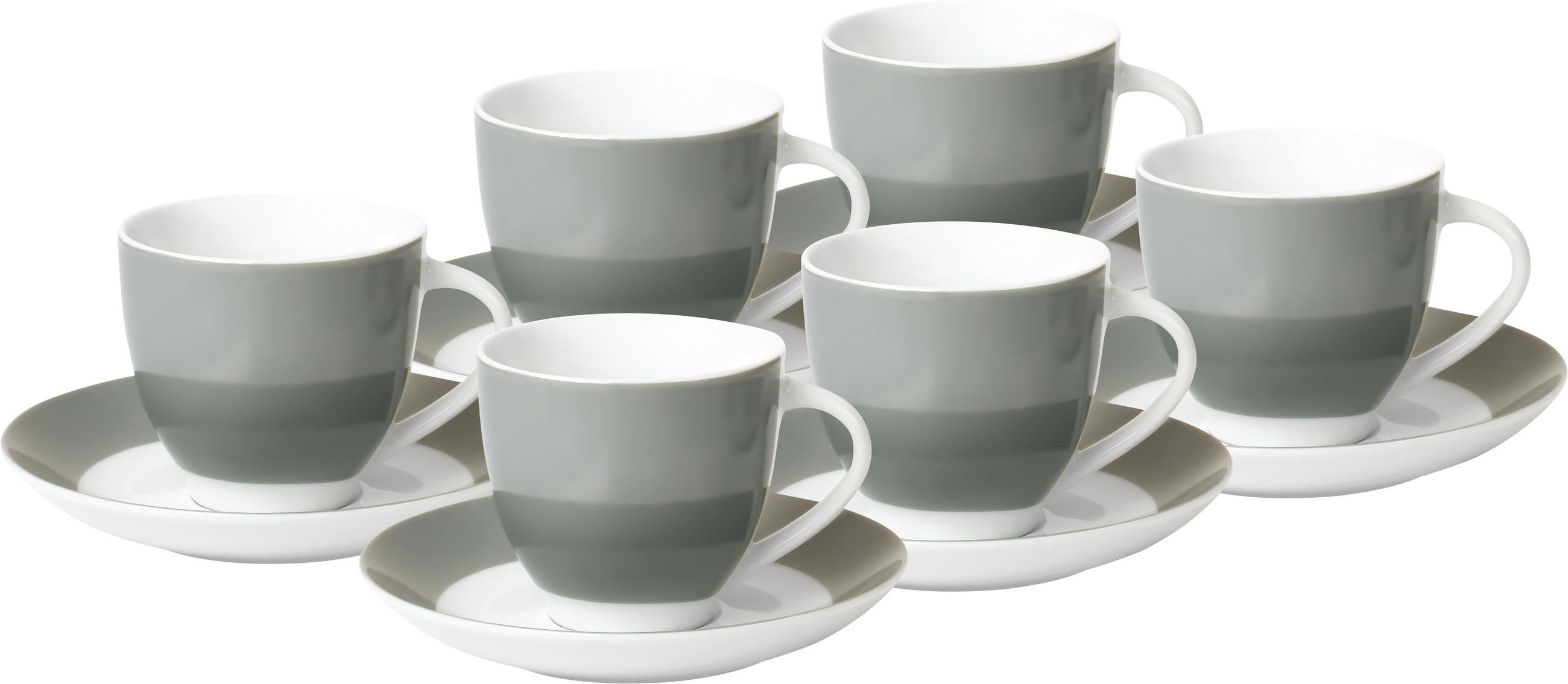 TASSENSET 6-teilig Keramik Porzellan Grau, Weiß - Weiß/Grau, Basics, Keramik (10,5/7,3/8cm)