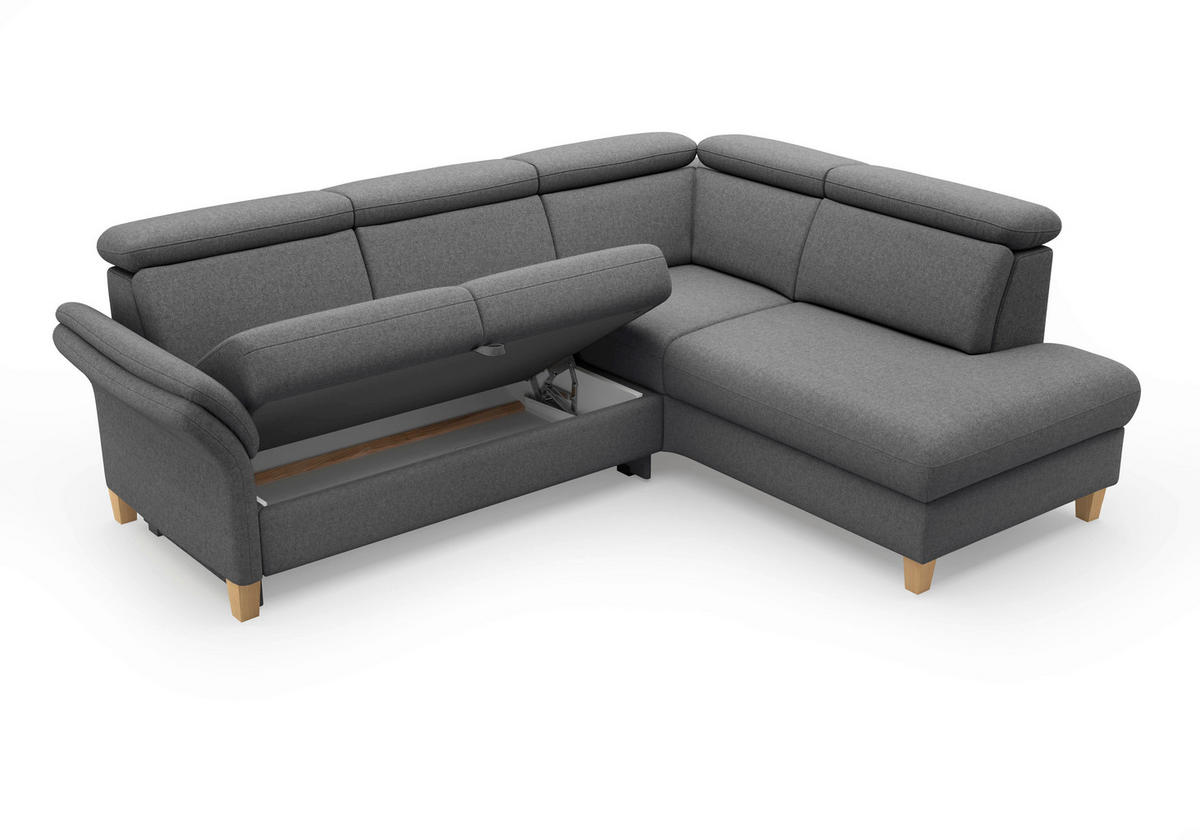 ECKSOFA Flachgewebe Dunkelgrau  - Eichefarben/Dunkelgrau, Konventionell, Holz/Textil (247/193cm) - Sit & More