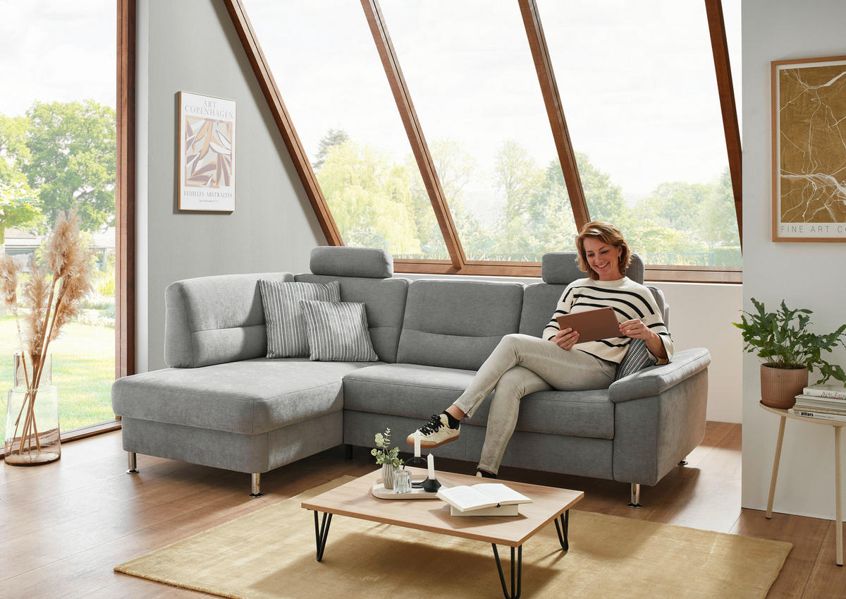 ECKSOFA  in Flachgewebe Grau  160/244 cm  - Alufarben/Grau, KONVENTIONELL, Textil/Metall (160/244cm) - Beldomo Comfort