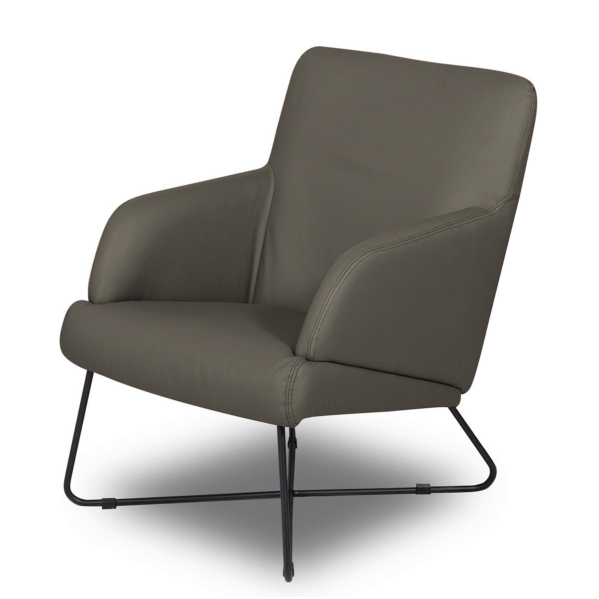 SESSEL Echtleder Schlammfarben  - Schlammfarben/Schwarz, Design, Leder/Metall (67/87/74cm) - Livetastic