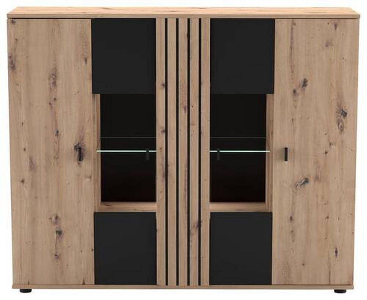 HIGHBOARD  in 140,1/115/38 cm  - Schwarz/Eiche Artisan, KONVENTIONELL, Glas/Holzwerkstoff (140,1/115/38cm) - Carryhome