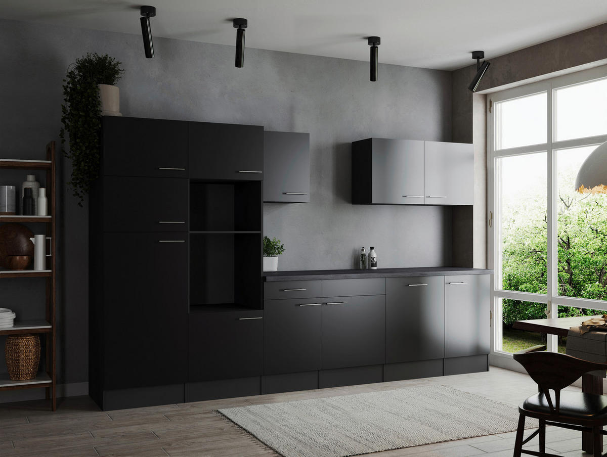 KÜCHENLEERBLOCK 340 cm   in Grau, Schwarz  - Silberfarben/Schwarz, Design, Holzwerkstoff/Metall (340cm) - Respekta