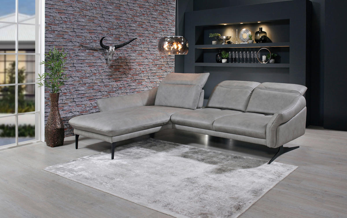 SEDEŽNA GARNITURA, pravo usnje siva  - siva/antracit, Design, kovina/usnje (203/285cm) - Himolla