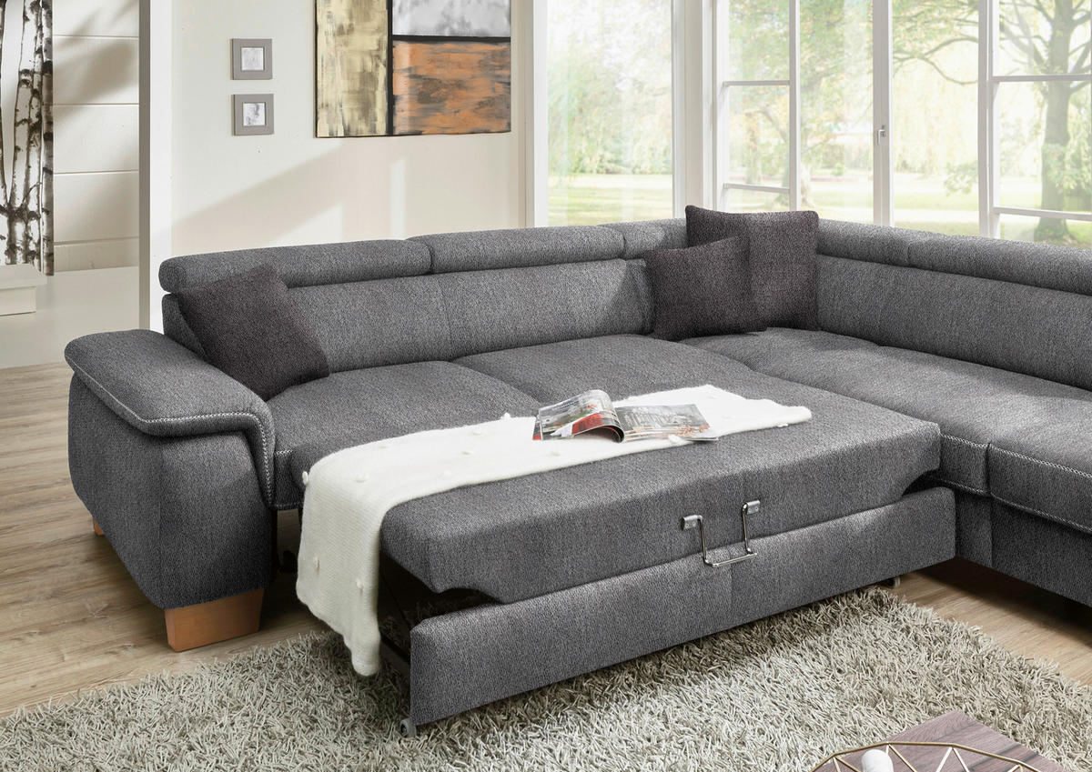 ECKSOFA in Mikrofaser Grau  226/273 cm  - Eichefarben/Beige, Natur, Holz/Textil (226/273cm) - Beldomo System