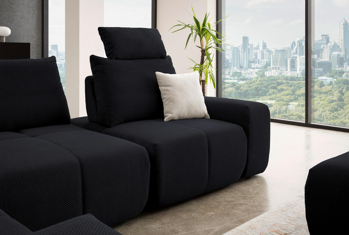 ECKSOFA in Velours Dunkelblau  236/326 cm  - Schwarz/Dunkelblau, Design, Kunststoff/Textil (236/326cm) - Xora