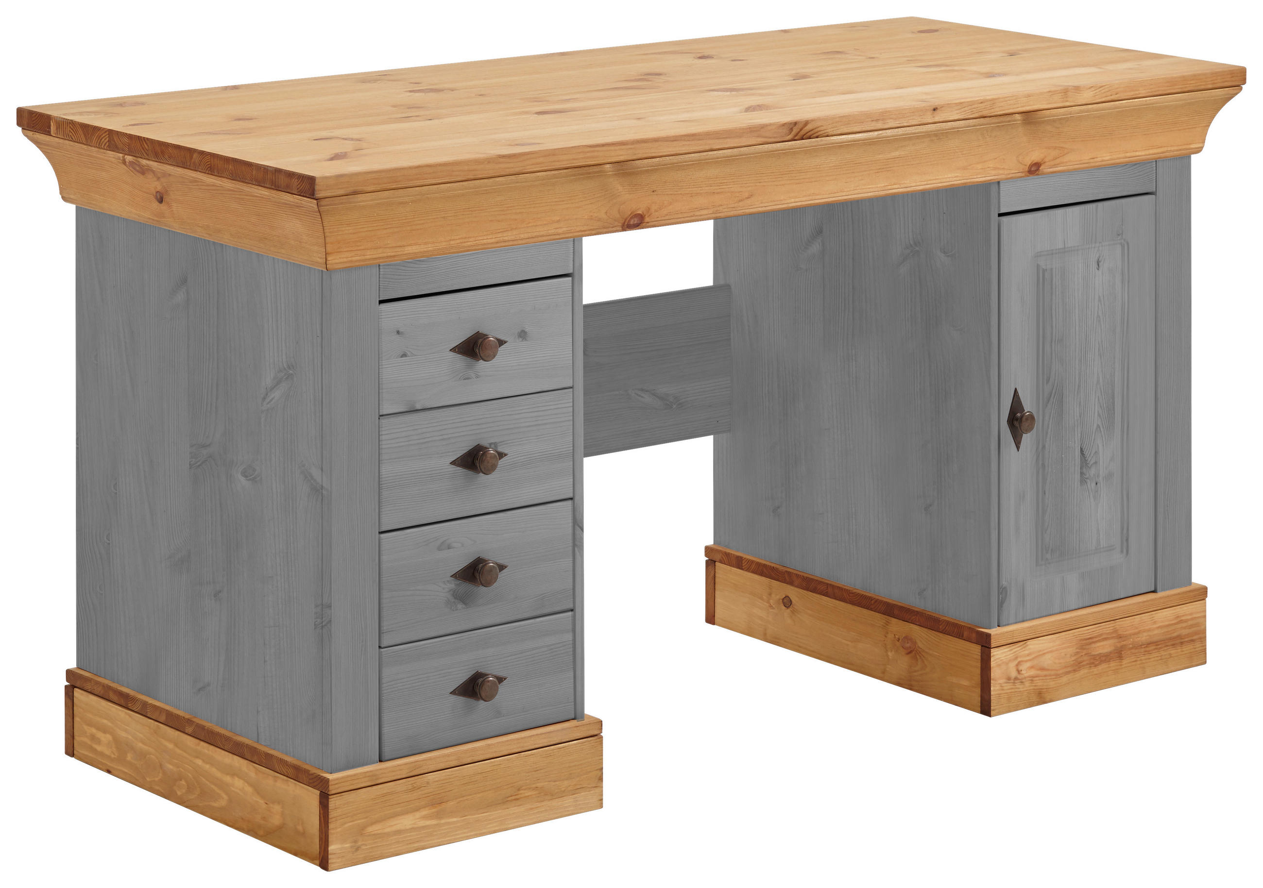 SCHREIBTISCH 143/65/77 cm Grau, Laugenfarbig  - Laugenfarbig/Grau, ROMANTIK / LANDHAUS, Holz/Metall (143/65/77cm) - Boxxx