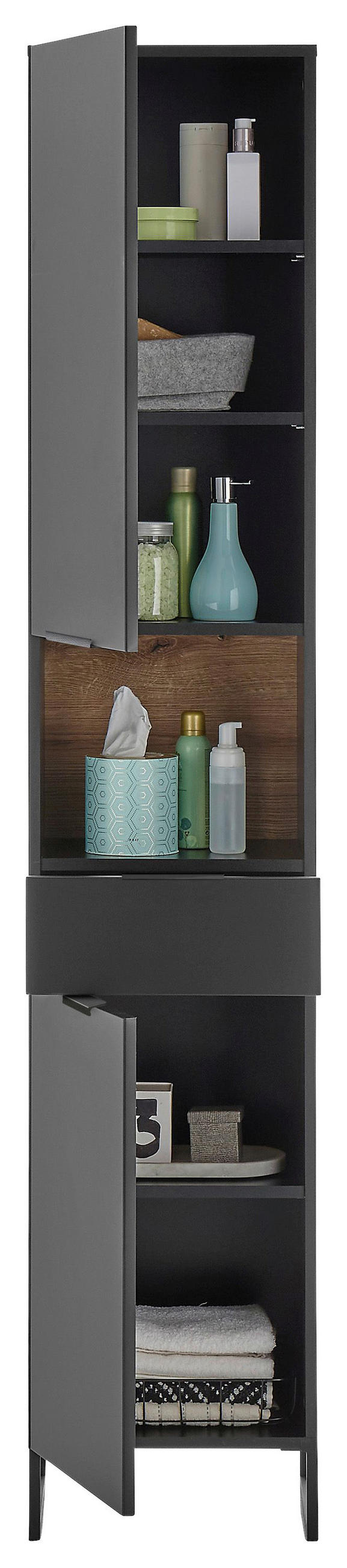 HOCHSCHRANK 38/195/32 cm  - Eichefarben/Schwarz, KONVENTIONELL, Holzwerkstoff/Metall (38/195/32cm) - home24