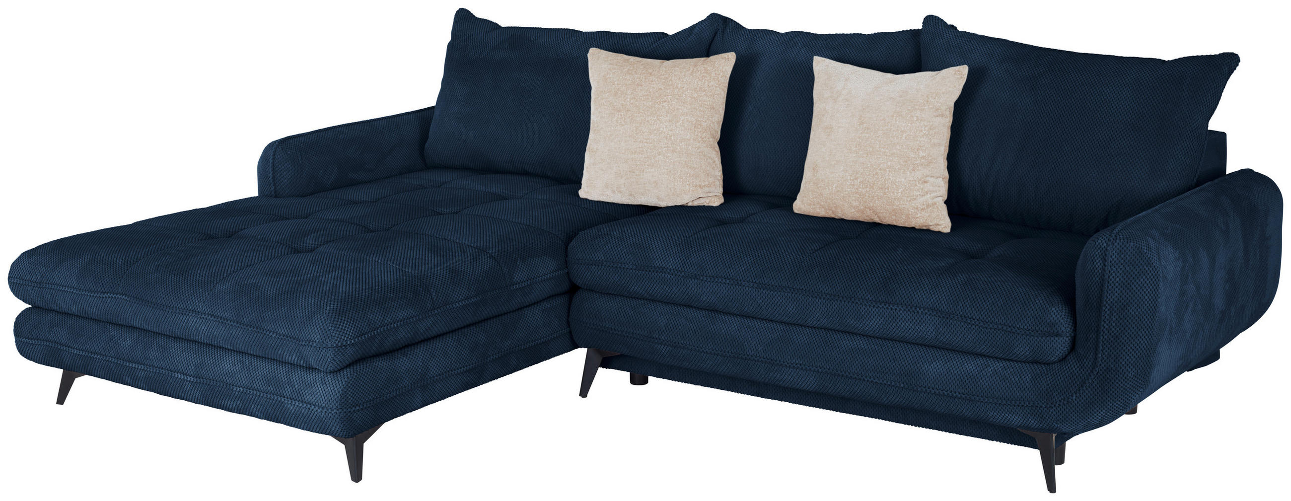 ECKSOFA WAVE Dunkelblau Struktur  - Beige/Schwarz, MODERN, Textil/Metall (189/266cm) - MID.YOU
