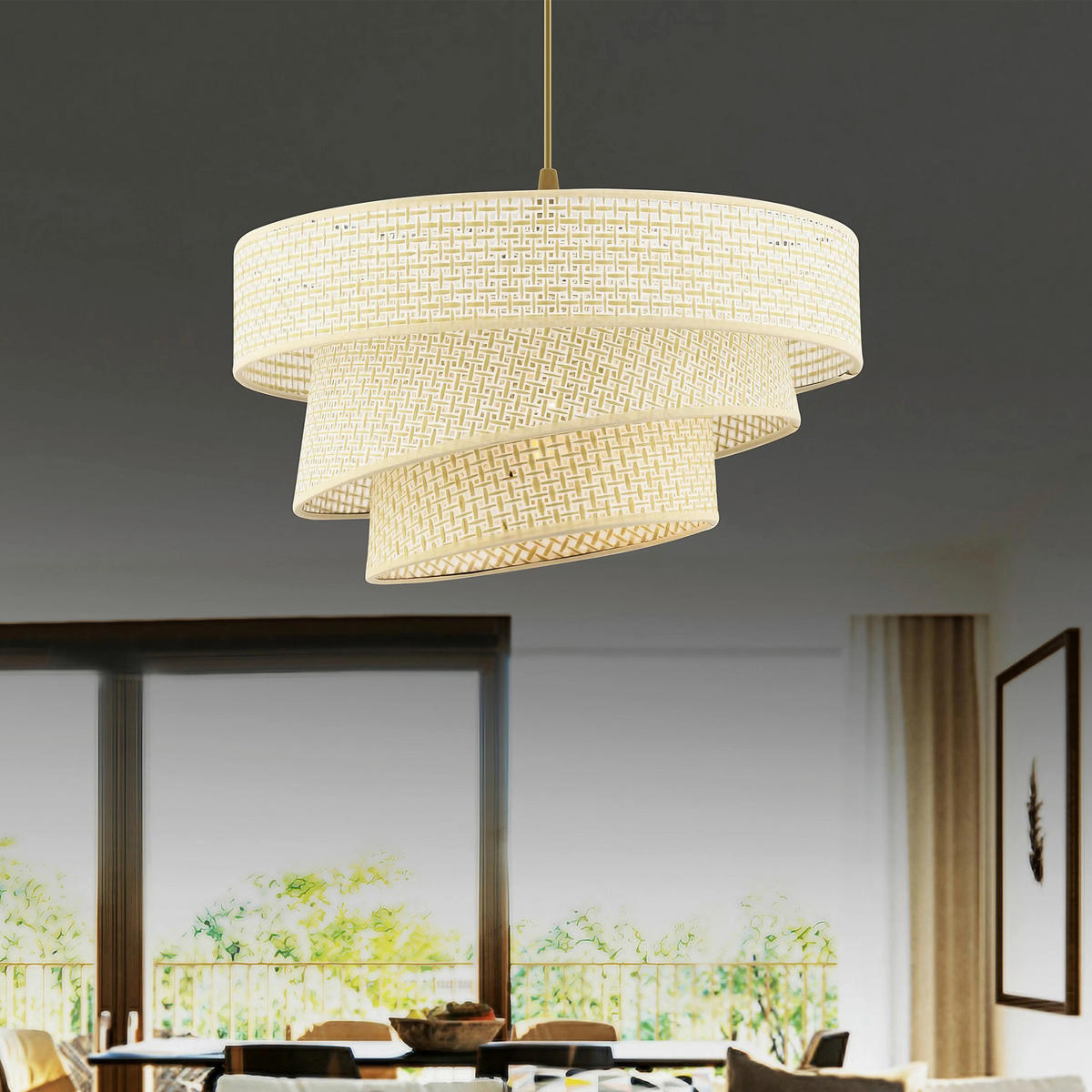 HÄNGELEUCHTE 40/72 cm   - Creme, Design, Textil/Metall (40/72cm) - P & B